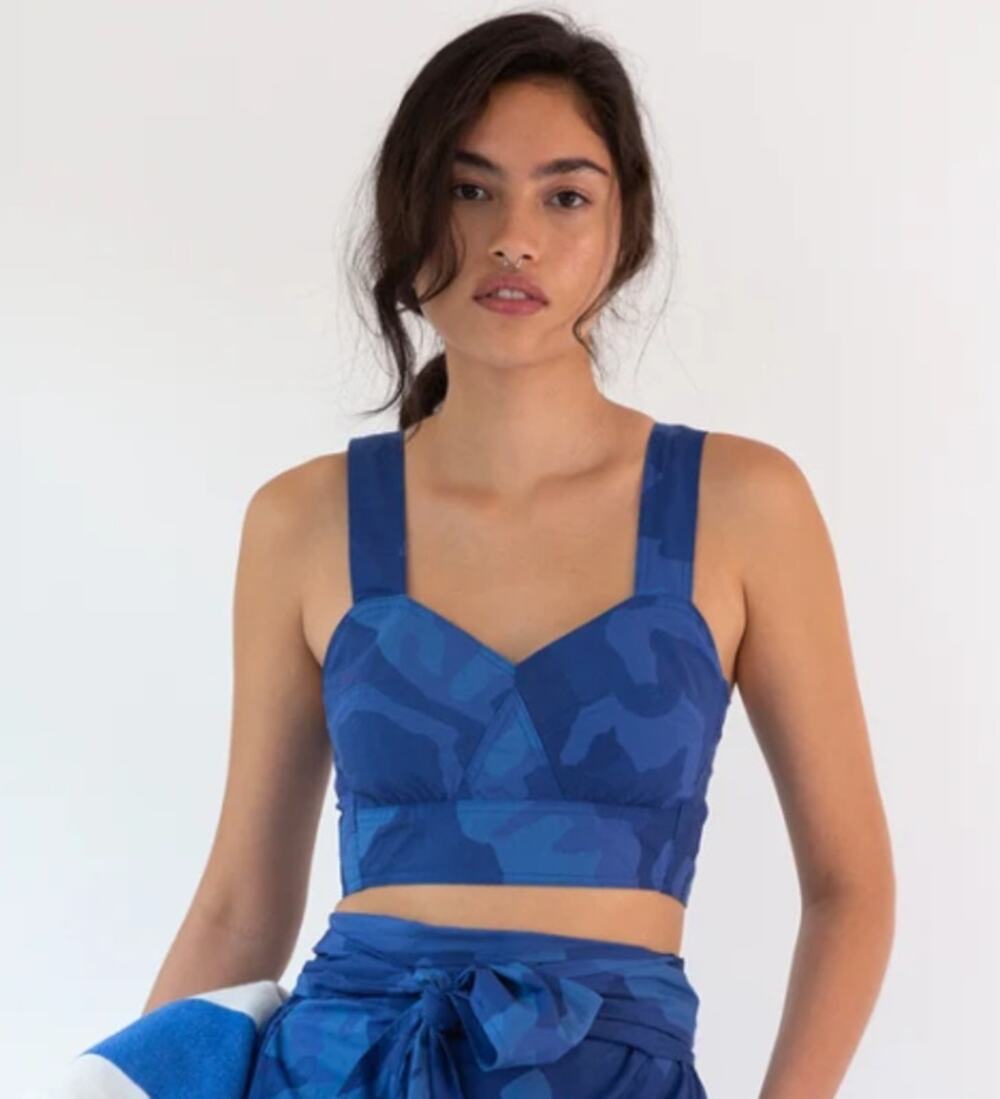Caron Callahan Vivian Blue Camo Bralette Top XS